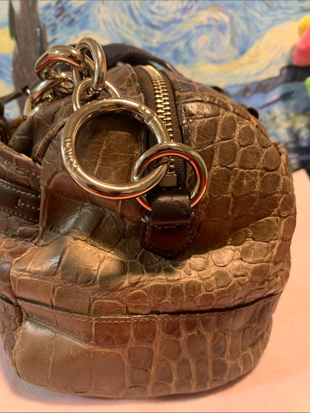 Coach Vintage. Crocodile embossed leather Boston / Satchel with Padlock, key - Picture 5 of 15
